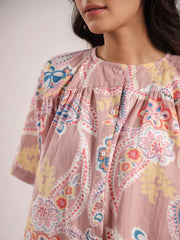 Women's Pure Cotton Pink Ethnic Motifs Print Night suits - SanskrutiHomes 
