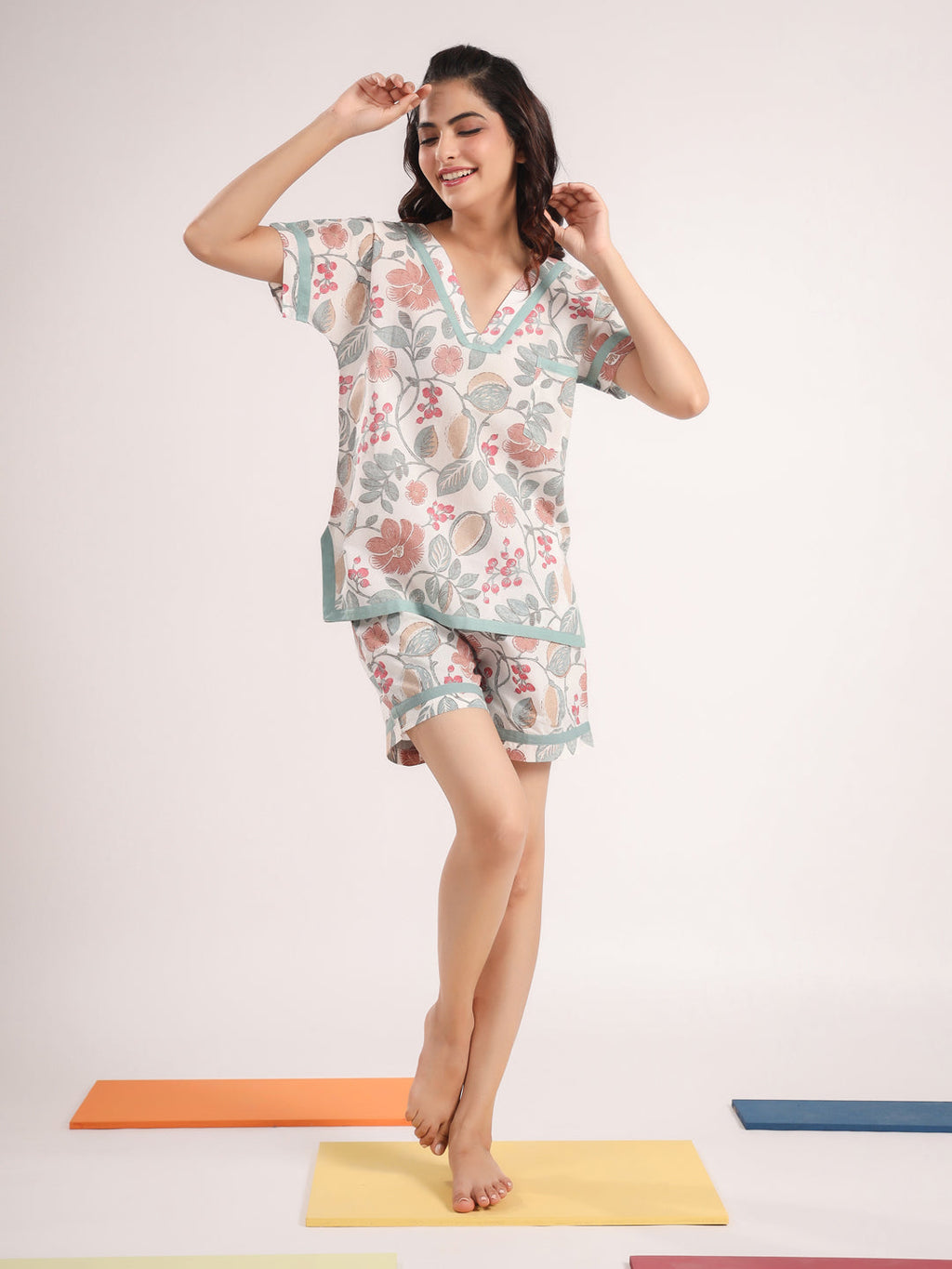 Women's Pure Cotton Floral Print Night suits - SanskrutiHomes 