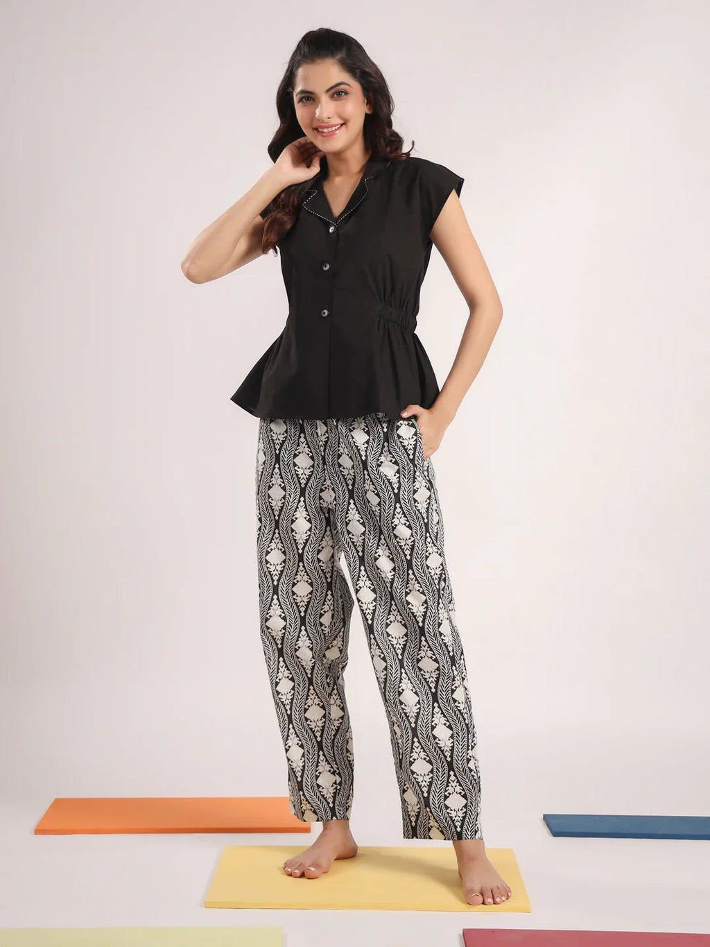 Sleeveless Pure Cotton Night Suit Set - SanskrutiHomes 