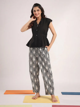 Sleeveless Pure Cotton Night Suit Set - SanskrutiHomes 