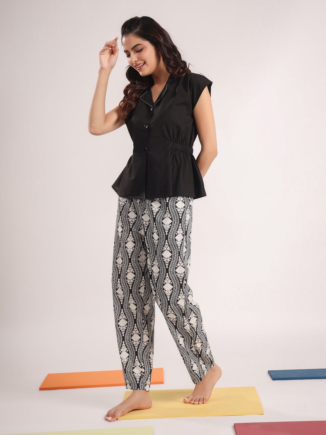 Sleeveless Pure Cotton Night Suit Set - SanskrutiHomes 