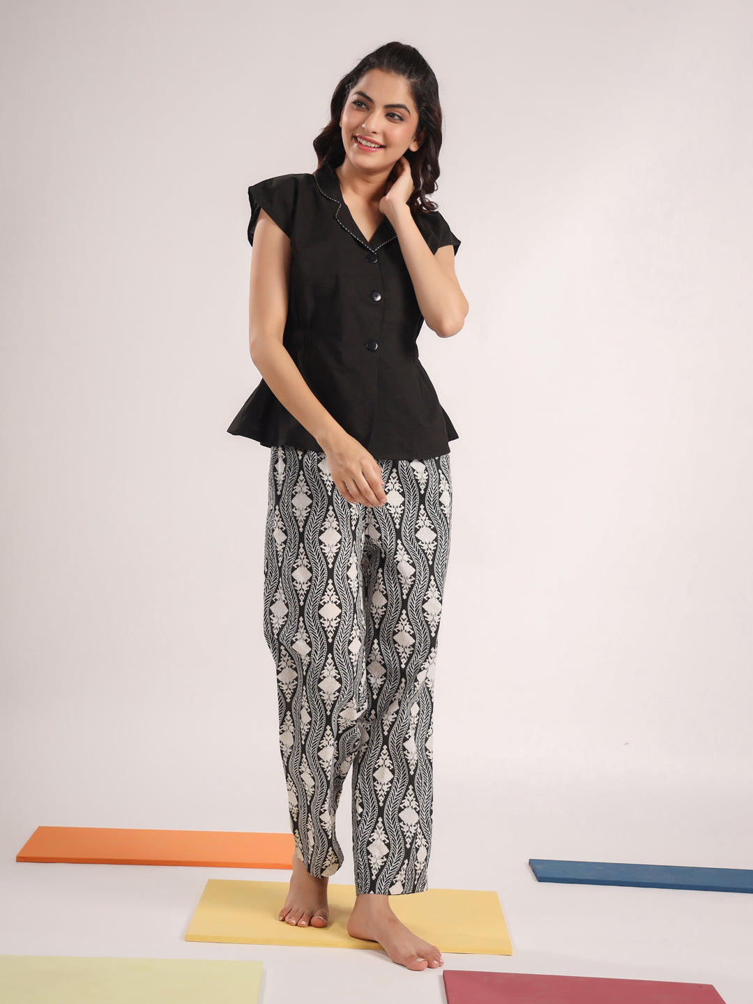 Sleeveless Pure Cotton Night Suit Set - SanskrutiHomes 