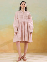 Pink Round Neck Solid Dress for Women - SanskrutiHomes 