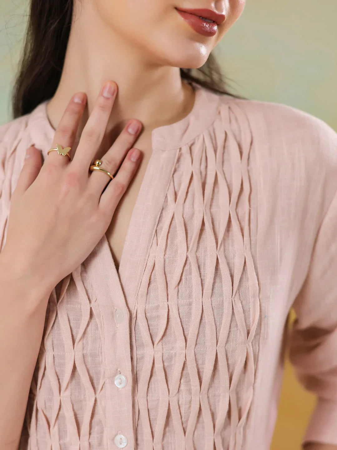 Pink Round Neck Solid Dress for Women - SanskrutiHomes 