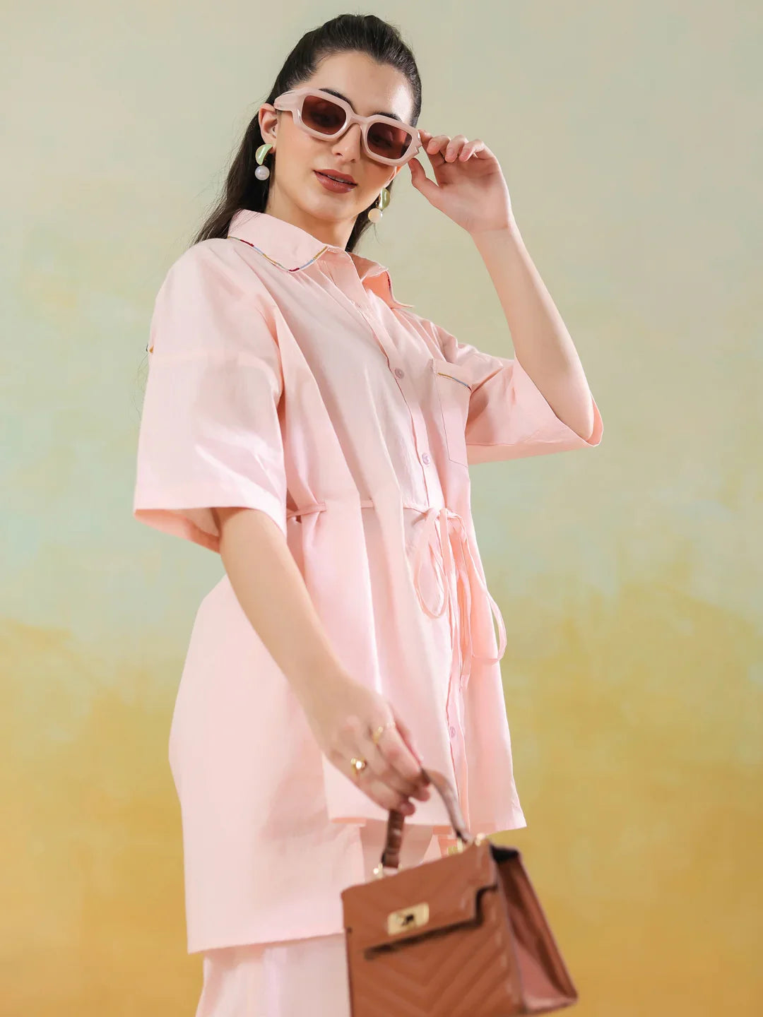 Peach Color Solid Co-ords Set for Women and Girls - SanskrutiHomes 