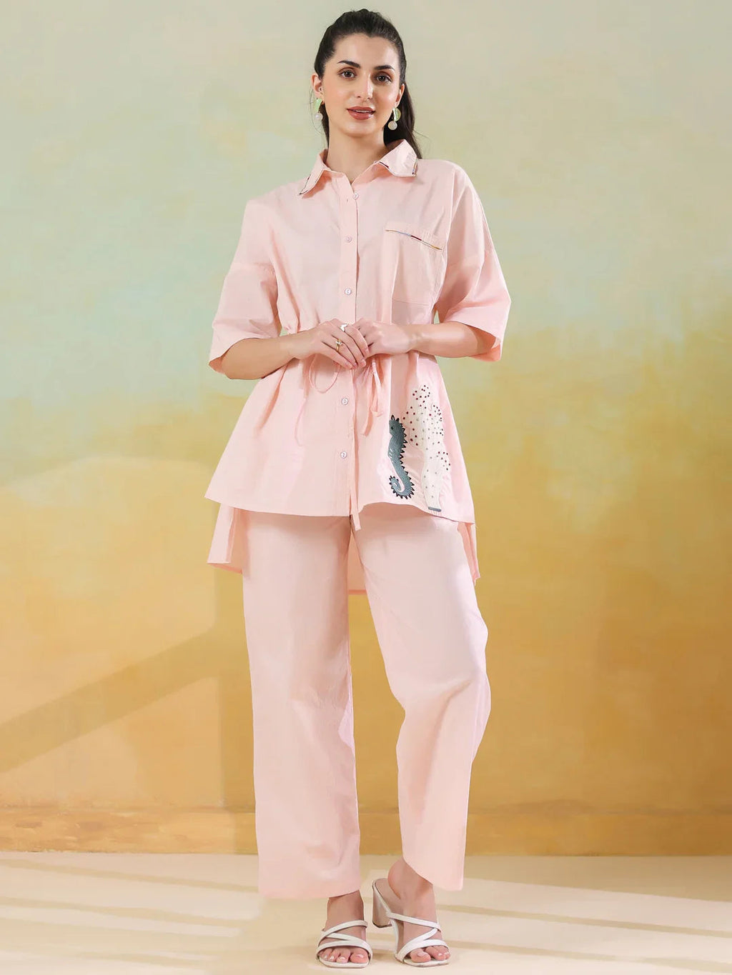 Peach Color Solid Co-ords Set for Women and Girls - SanskrutiHomes 