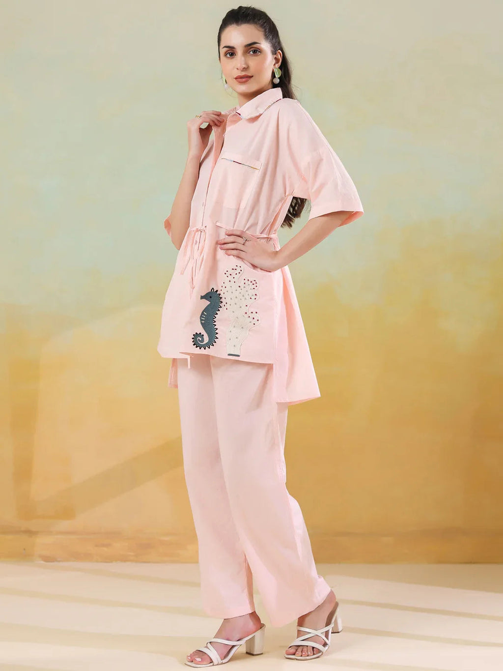 Peach Color Solid Co-ords Set for Women and Girls - SanskrutiHomes 