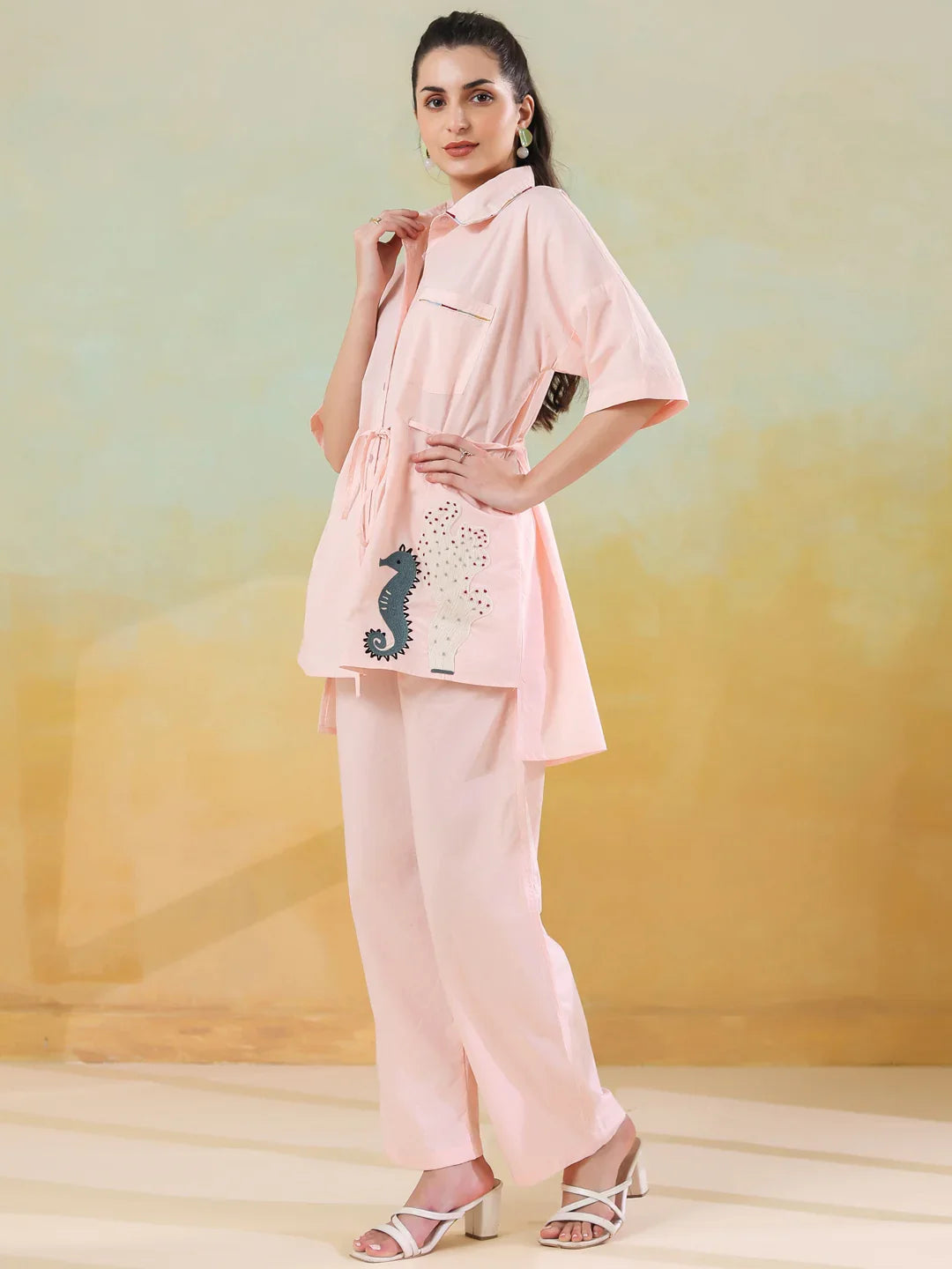 Peach Color Solid Co-ords Set for Women and Girls - SanskrutiHomes 