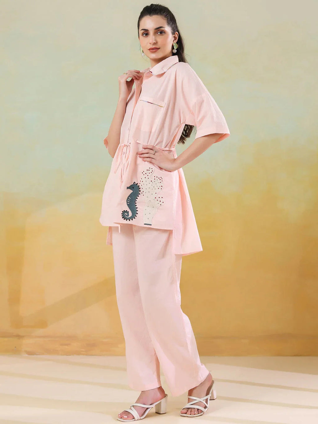 Peach Color Solid Co-ords Set for Women and Girls - SanskrutiHomes 