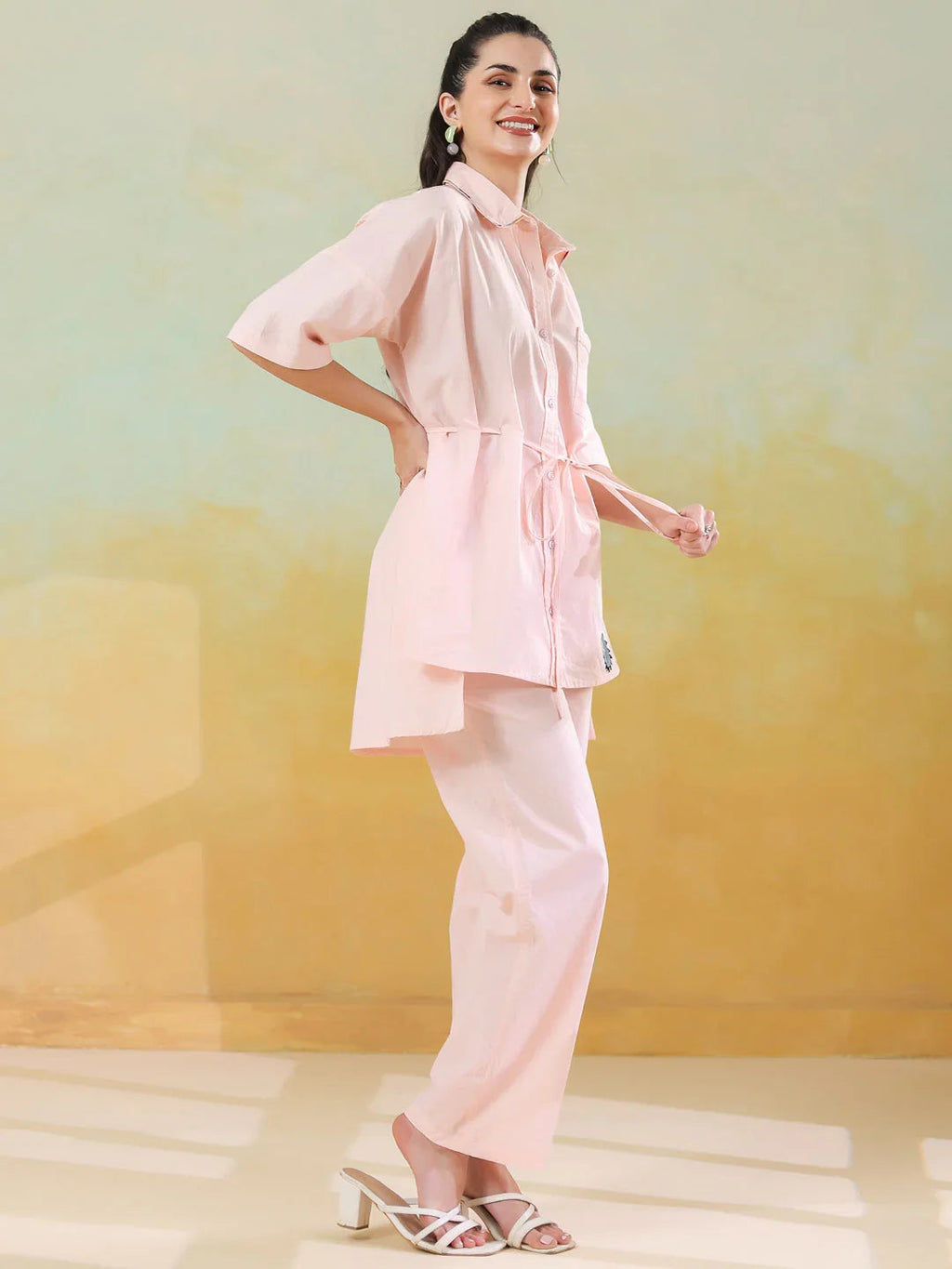 Peach Color Solid Co-ords Set for Women and Girls - SanskrutiHomes 