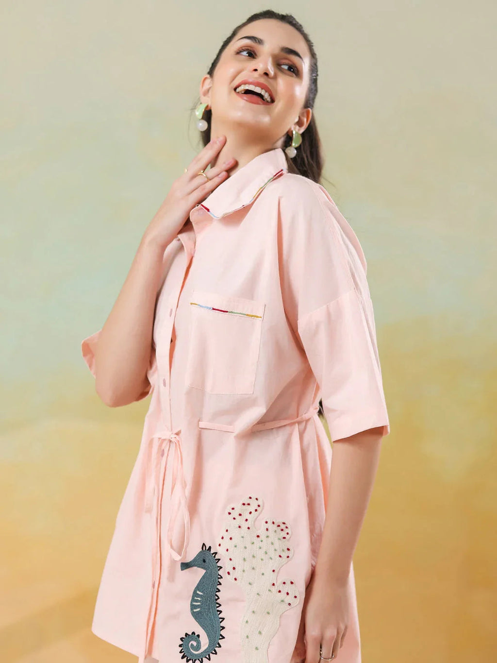 Peach Color Solid Co-ords Set for Women and Girls - SanskrutiHomes 