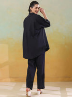 Black Color Shirt Collar Pure Cotton Co-ords Set for Women - SanskrutiHomes 