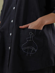 Black Color Shirt Collar Pure Cotton Co-ords Set for Women - SanskrutiHomes 