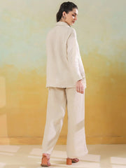 Cream Linen Shirt Collar Co-Ord-Set for Women - SanskrutiHomes 