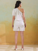 White Color Round Neck Pure Cotton Co-ords Set for Women - SanskrutiHomes 