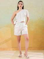 White Color Round Neck Pure Cotton Co-ords Set for Women - SanskrutiHomes 
