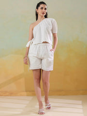 White Color Round Neck Pure Cotton Co-ords Set for Women - SanskrutiHomes 