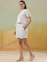 White Color Round Neck Pure Cotton Co-ords Set for Women - SanskrutiHomes 