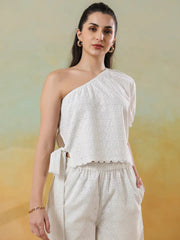 White Color Round Neck Pure Cotton Co-ords Set for Women - SanskrutiHomes 