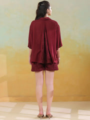 Maroon Solid Print Viscouse Rayon Co-Ords Set For Women