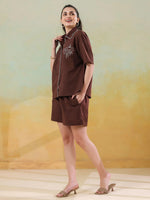 Brown Printed Cotton Co-ords Set for Women - SanskrutiHomes 