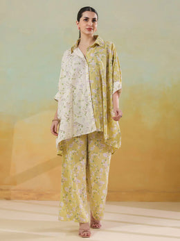 Lime Green Shirt Collar Pure Cotton Co-ords Set for Women - SanskrutiHomes 