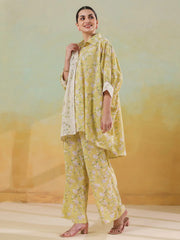 Lime Green Shirt Collar Pure Cotton Co-ords Set for Women - SanskrutiHomes 