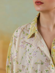 Lime Green Shirt Collar Pure Cotton Co-Ords Set For Women