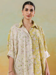 Lime Green Shirt Collar Pure Cotton Co-Ords Set For Women