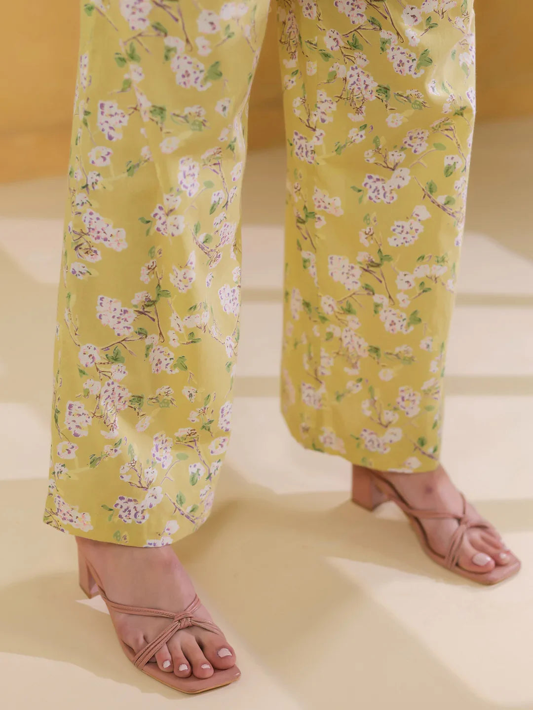 Lime Green Shirt Collar Pure Cotton Co-ords Set for Women - SanskrutiHomes 