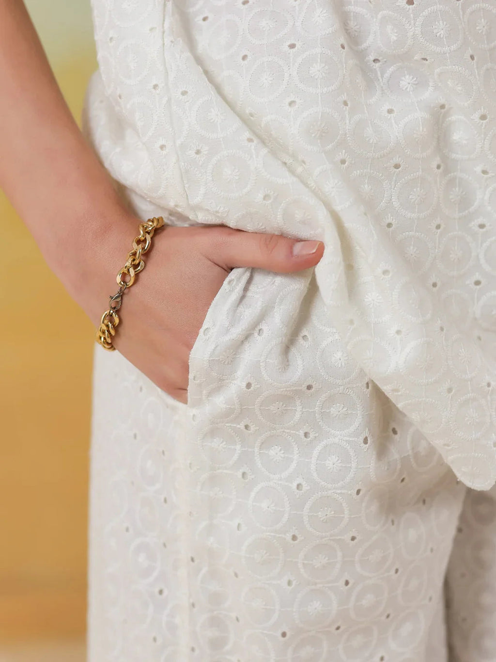 White Color Shirt Collar Pure Cotton Co-ords Set for Women - SanskrutiHomes 