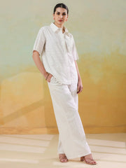 White Color Shirt Collar Pure Cotton Co-ords Set for Women - SanskrutiHomes 