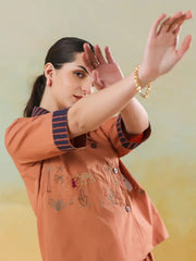 Brown Polyester Shirt Collar Co-Ord Set For Women - SanskrutiHomes 