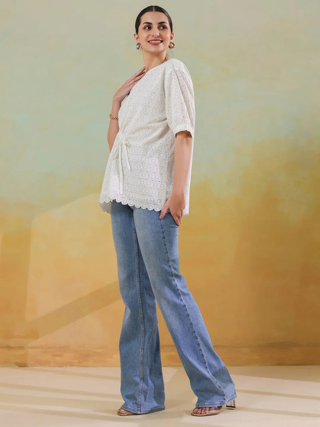 White Color Solid Top for Women - SanskrutiHomes 