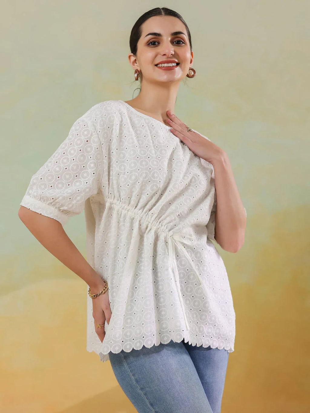 White Color Solid Top for Women - SanskrutiHomes 