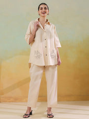 Cream Color Embroidered Co-ords Set for Women - SanskrutiHomes 