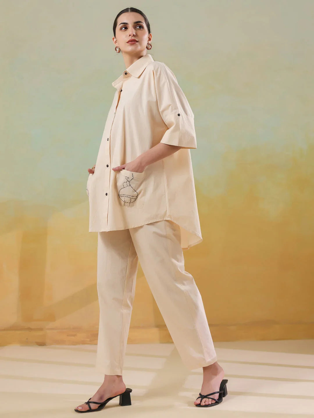 Cream Color Embroidered Co-ords Set for Women - SanskrutiHomes 