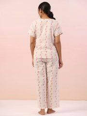 Pink Animal Print Cotton Night Suit - SanskrutiHomes 