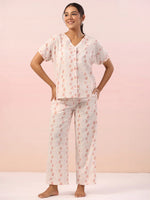 Pink Animal Print Cotton Night Suit - SanskrutiHomes 