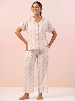 Pink Animal Print Cotton Night Suit - SanskrutiHomes 