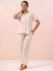 Pink Animal Print Cotton Night Suit - SanskrutiHomes 