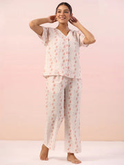 Pink Animal Print Cotton Night Suit - SanskrutiHomes 