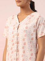 Pink Animal Print Cotton Night Suit - SanskrutiHomes 