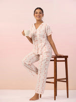 Pink Animal Print Cotton Night Suit - SanskrutiHomes 