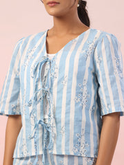 Blue Striped Printed Cotton Night Suit Shorts Set