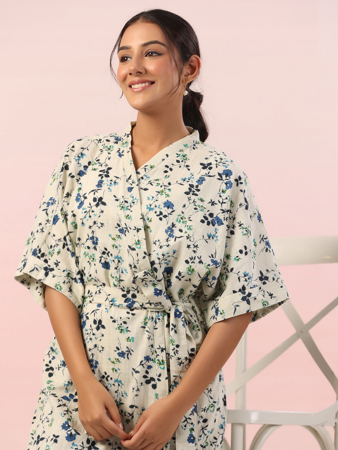 Floral Printed V-Neck Night Dress