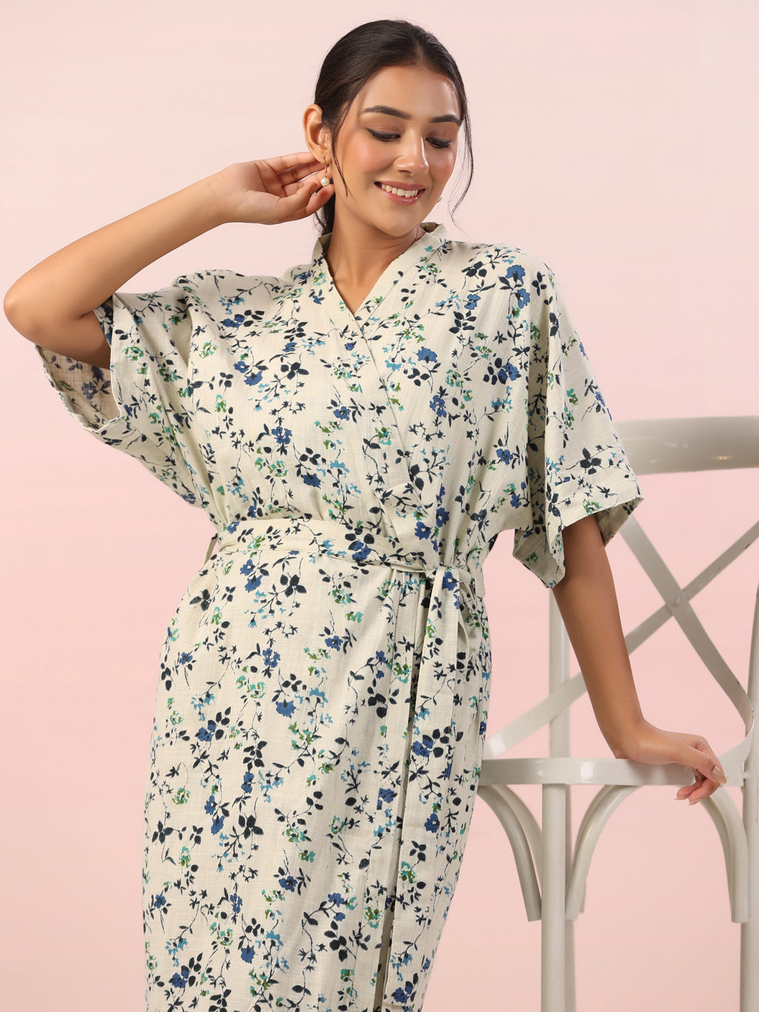 Floral Printed V-Neck Night Dress