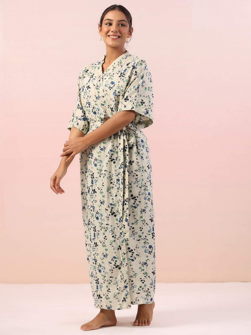 Floral Printed V-Neck Night Dress