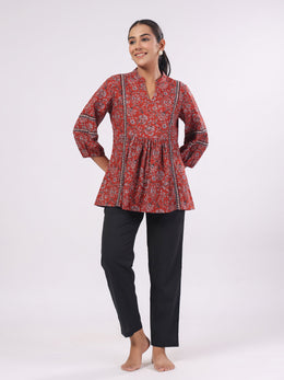 Cotton Floral Printed Night Suit With Pant