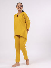 Women's Pure Cotton Mustard Solid Print Night Suits
